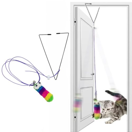 Ajtóra akasztható lógó macska játék hernyóval és csengővel