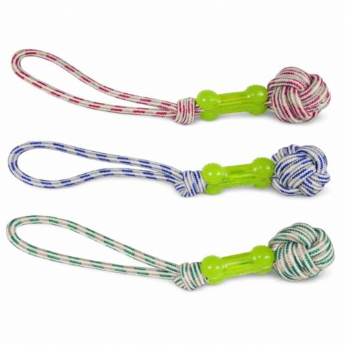 Csomózott fogtisztító kutya játékkötél gumicsonttal 42cm