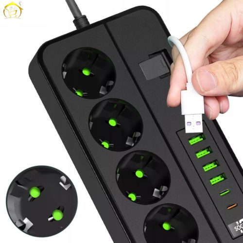 Multifunkciós hosszabító vezeték nélküli töltővel 3000W - 2m