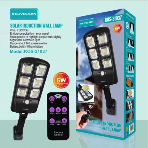 Napelemes Mozgásérzékelő Fali Lámpa Távirányítóval - 5W