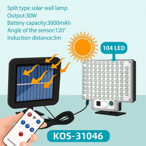 Split típusú napelemes fali lámpa 30W
