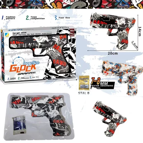 Graffiti mintás vízgyöngy-lövő játékpisztoly, Glock stílus - 20 cm