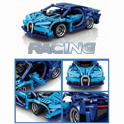 Távirányítós építőkocka versenyautó kék – 372 db