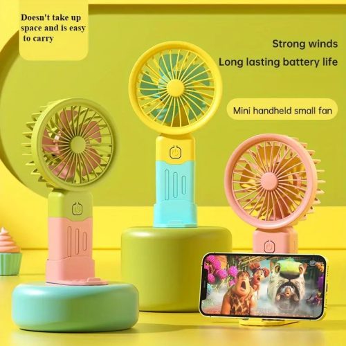 Hordozható mini kézi,asztali ventilátor telefontartóval