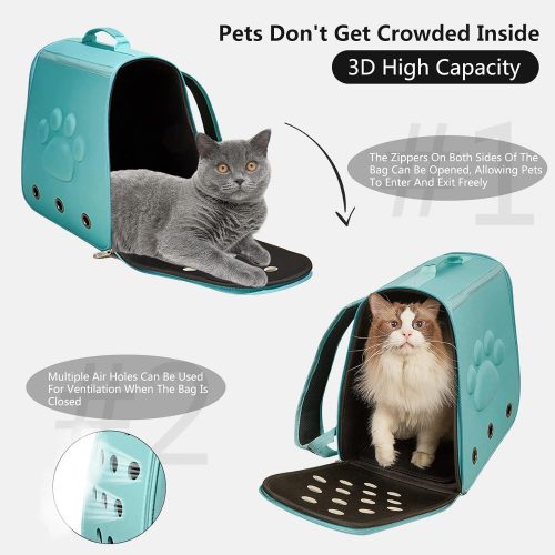 Összecsukható kisállat hátizsák mancs mintával ,türkíz - 38x27cm