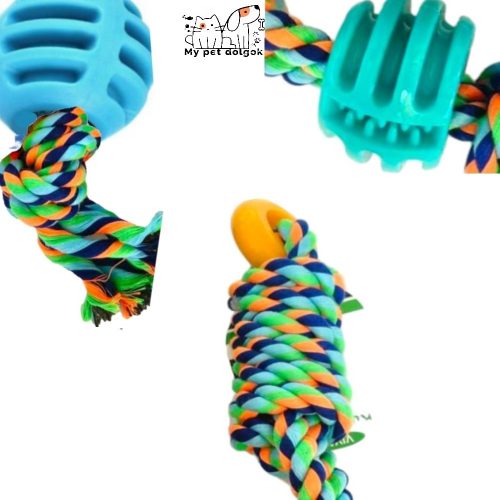 Rágható kötél játék kutyáknak-fogcsiszolós részekkel