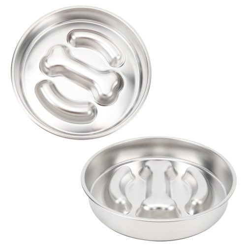 Csontos kétoldalú evéslassító,habzsolásgátló fém kutyatál-22cm