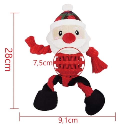 Mikulás plüss kutyajáték fogtisztító labdával- 28cm