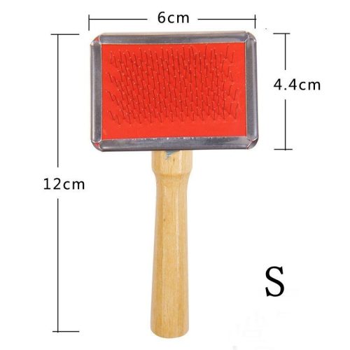 Kisállat szőrápoló kefe fa nyéllel-12x6cm