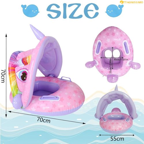 Felfújható beülős gyerek úszógumi levehető napfénytetővel- Unikornis 