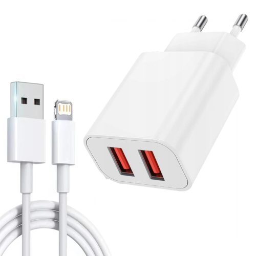 Gyors hálózati töltő 2 x USB porttal + Lightning kábel 3A