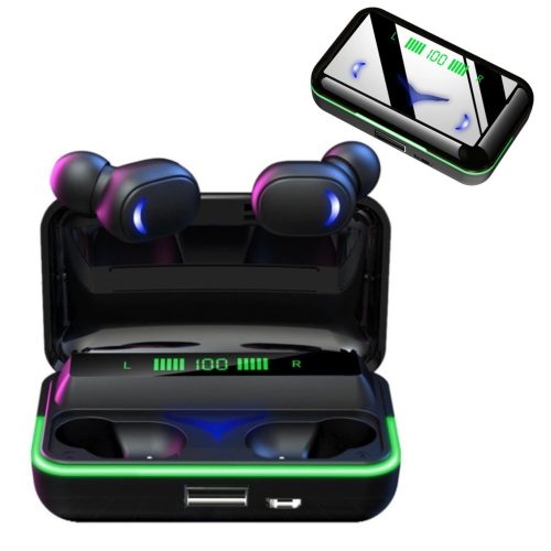E10 MiPods ,Bluetooth Gamer Fülhallgató LCD kijelzővel -2000mAh Vésztöltő