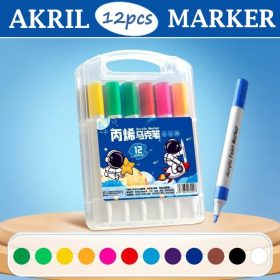 Akril festék filctoll készlet hordozható tárolóban-12db