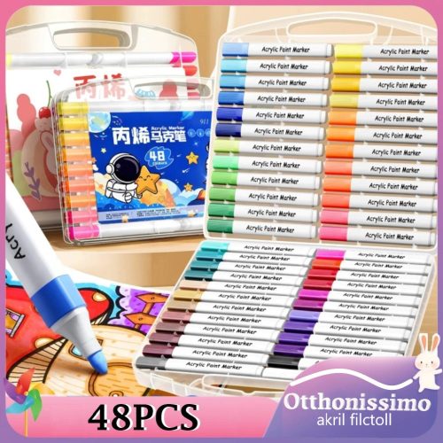 Akril festék filctoll készlet hordozható tárolóban-48db