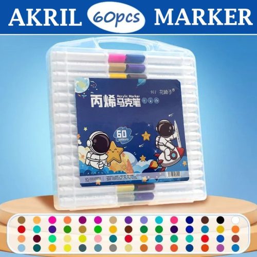 Akril festék filctoll készlet hordozható tárolóban-60db