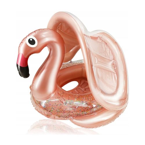 Csillámos flamingó felfújhatós úszógumi levehető napfényvédővel - 85cm