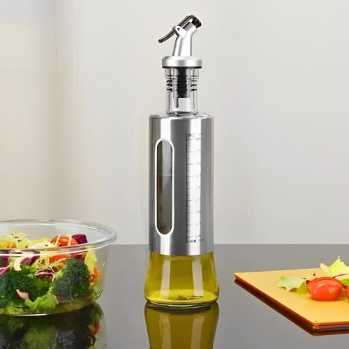 300 ml Olaj- és Ecetadagoló Üveg – Rozsdamentes acél burkolattal