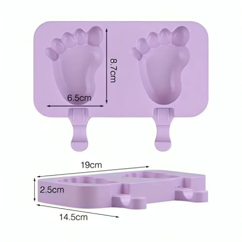 Jégkrém készítő szilikon forma, Lábnyom Fapálcikával