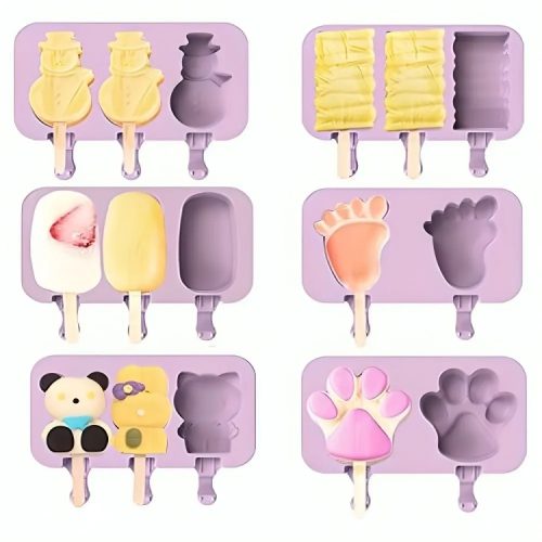 Jégkrém készítő szilikon forma, Lábnyom Fapálcikával