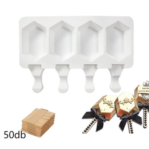 Jégkrém készítő szilikon forma, Hatszög minta 13x19cm +Fa pálcika 50db