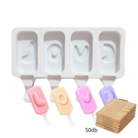   Jégkrém készítő szilikon forma, love minta 12,5x19cm +Fa pálcika 50db