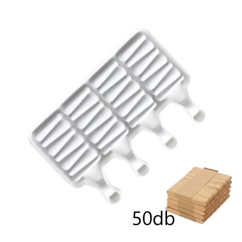 Jégkrém készítő szilikon forma, Csíkos 12,5x19cm +Fa pálcika 50db