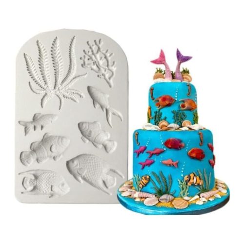 Szilikon fondant és marcipán mintázó-Tengeri élővilág 9x14 cm
