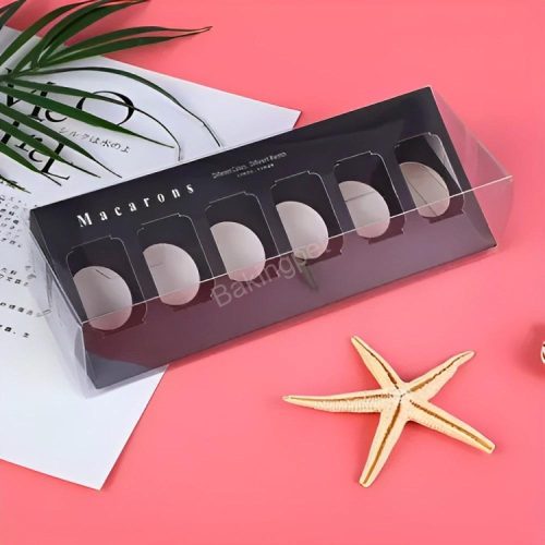 Fekete macaron doboz tetővel 6 részes-10 darab