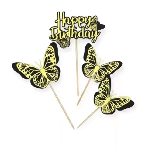 Happy birthday beszúró és pillangó-4 db