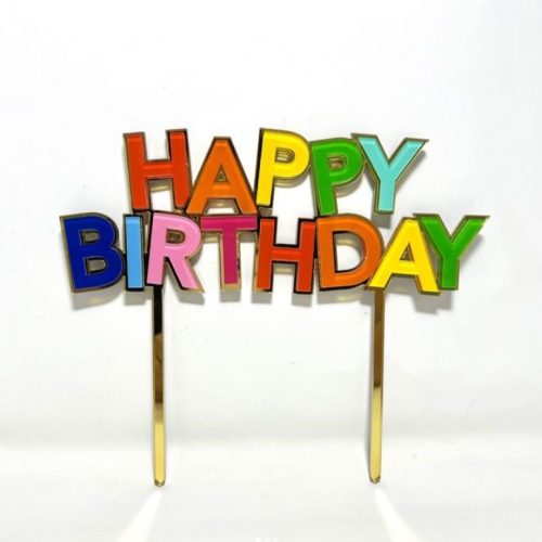 Színes happy birthday beszúró, torta dísz
