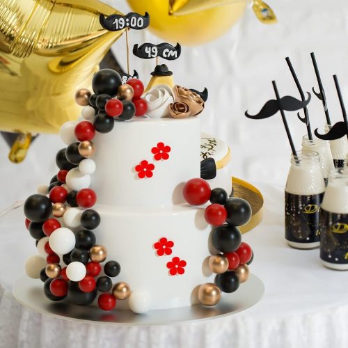 Gömb Tortadísz beszúró szett, 36db-os, Arany-Fehér-Piros-Fekete