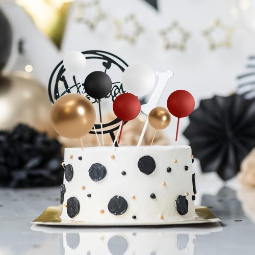 Gömb Tortadísz beszúró szett, 36db-os, Arany-Fehér-Piros-Fekete