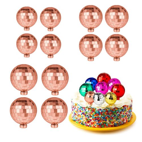 Diszkógömb Tortadísz Beszúró – Rosegold (12 db)