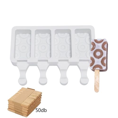 Jégkrém készítő szilikon forma, karikás 13x19cm + Fa pálcika 50db