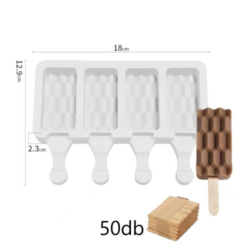 Jégkrém készítő szilikon forma, Gyémánt minta 13x18cm +Fa pálcika 50db
