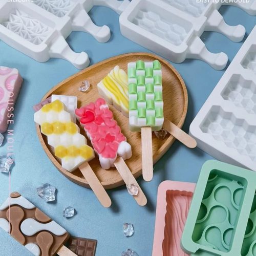 Jégkrém készítő szilikon forma, Gyémánt minta 13x18cm +Fa pálcika 50db