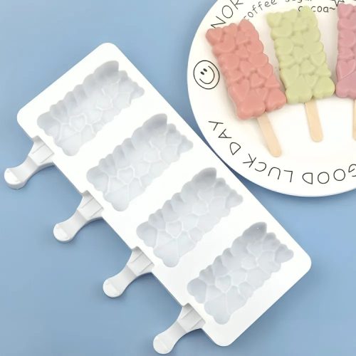 Jégkrém készítő szilikon forma, szív minta 12,5x19cm+Fa pálcika 50db