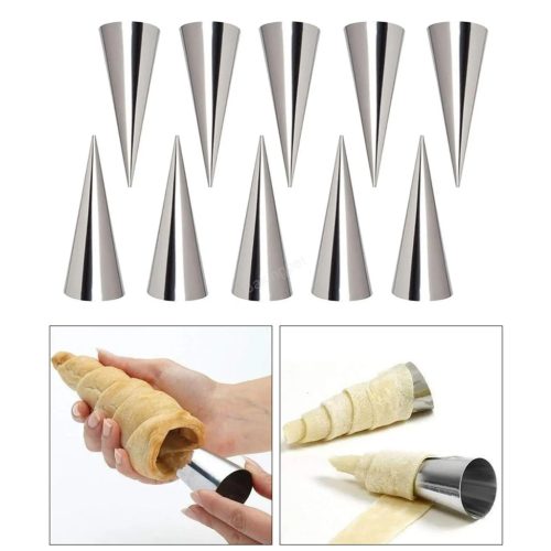 10 darabos fém tölcsér sütőforma, habroló forma 2,5cm átmérő