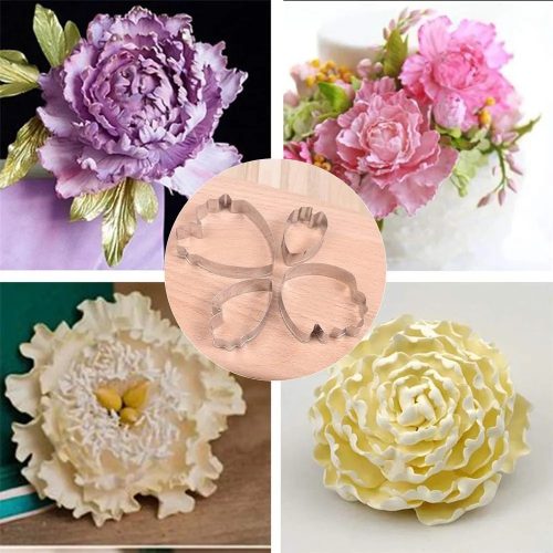 Fém sütemény kiszúró szett-4 db bazsarózsa virág