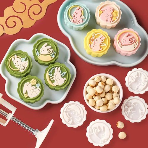 Műanyag sütemény és mooncake mintázó-4 db nyuszi