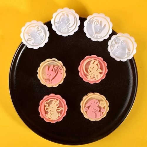 Műanyag sütemény és mooncake mintázó-4 db nyuszi