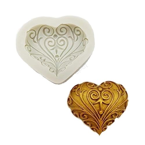 Szilikon fondant és marcipán mintázó-Díszes szív 6x7cm