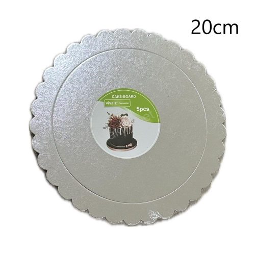 Tortakarton, torta alátét ezüst, 20cm, kör-5db