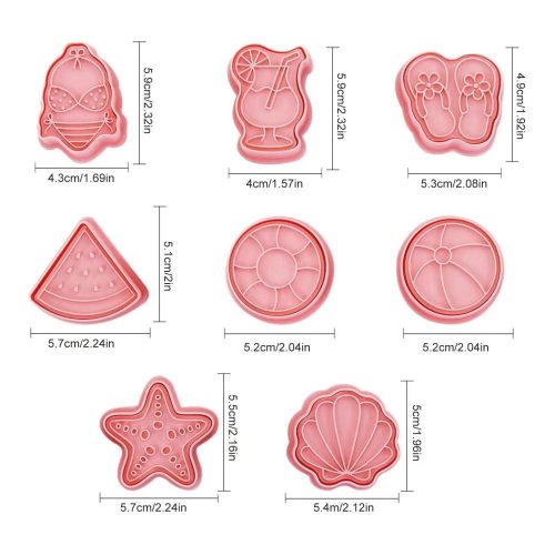 Műanyag sütemény kiszúró és nyomda-strand 8db