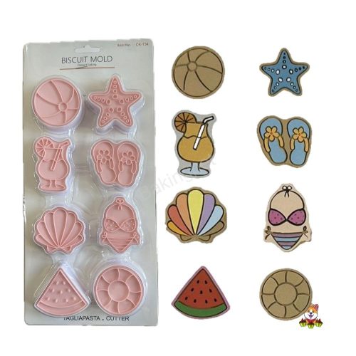 Műanyag sütemény kiszúró és nyomda-strand 8db