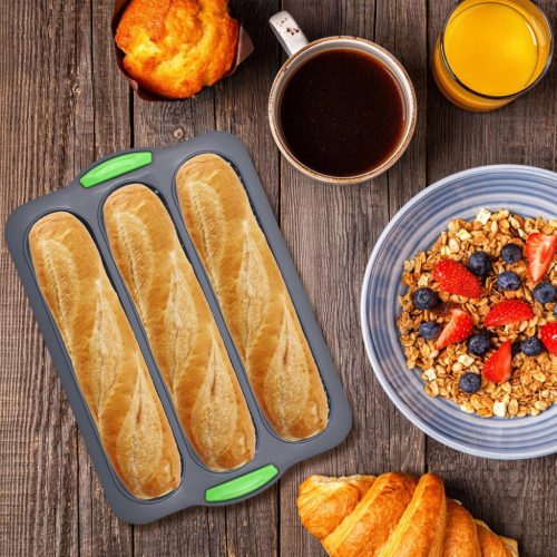 Bagett szilikon forma, zsemle sütő 3 részes, perforált