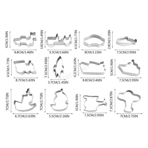 Fém sütemény kiszúró 12 db-Járművek