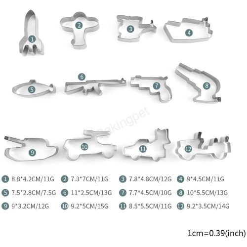 Fém sütemény kiszúró 12 db-Háborús téma
