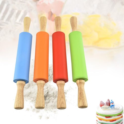 Szilikon nyújtófa, sodrófa fanyéllel 38 cm