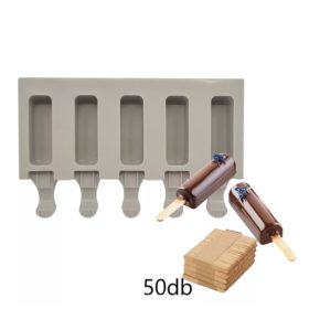   Jégkrém készítő szilikon forma, hosszúkás 12,5x19cm +Fa pálcika 50db